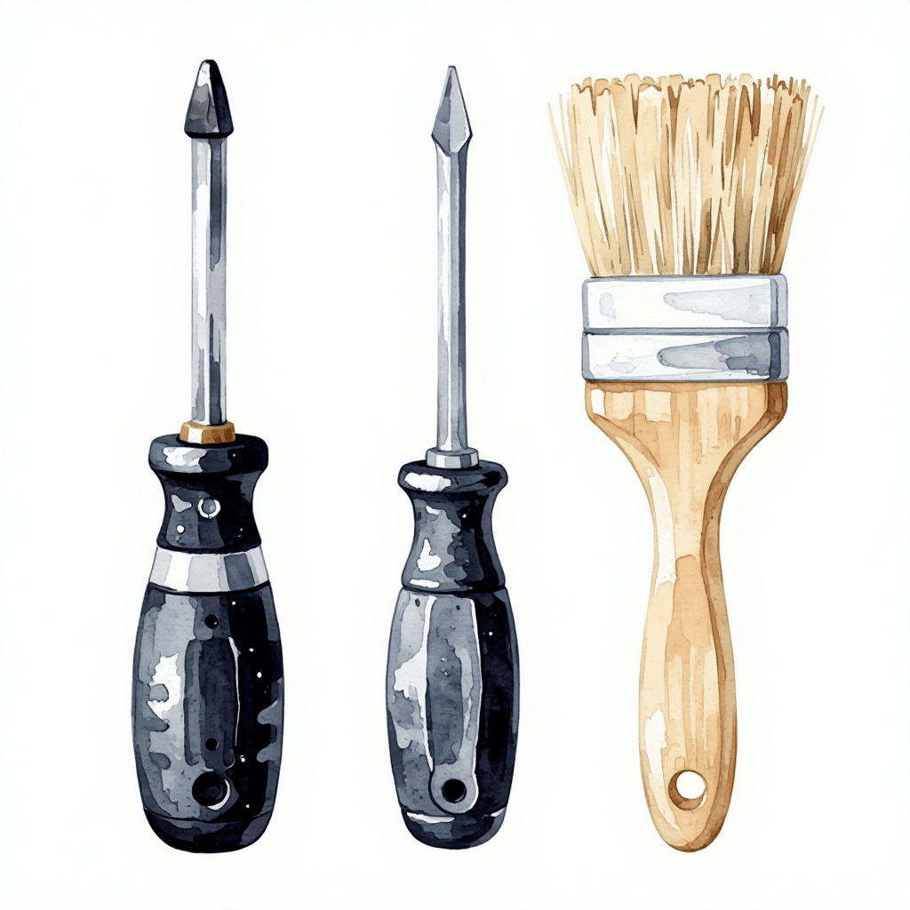 a screwdriver and a brush