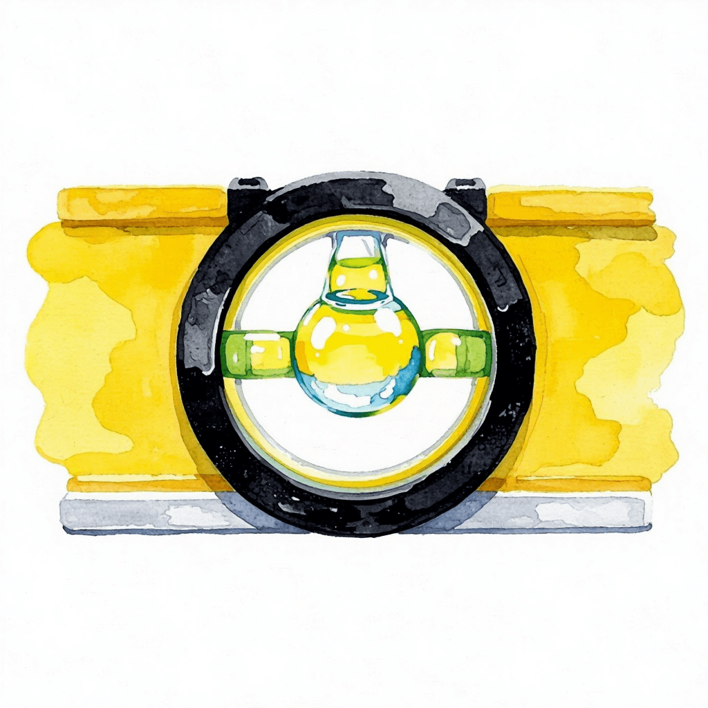a zoomed bubble level showing the bubble in the middle with yellow background